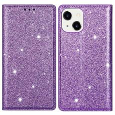  iPhone 15 Plus Fodral Flip Glitter Lila