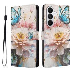  Samsung Galaxy S26 Fodral Med Tryck Blommor/Fj&auml;rilar
