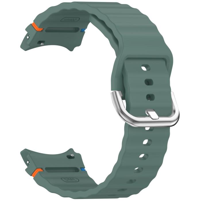 Bild 2,  Galaxy Watch 5/5 Pro/6/7/FE Armband Silikon Wave Design Grön