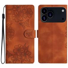  iPhone 17 Pro Max Fodral Med Blommigt Tryck L&auml;der Brun