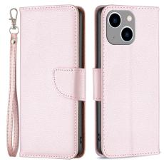  iPhone 15 Plus Fodral Shark Litchi L&auml;der Ros&eacute;guld