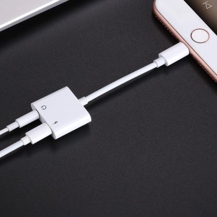 Bild 3, JOYROOM Joyroom Lightning Till Lightning Hona Ljud Adapter - Vit