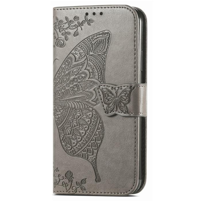 Bild 5,  Xiaomi Redmi Note 14 Pro 5G Fodral Läder Fjäril Tryck Grå