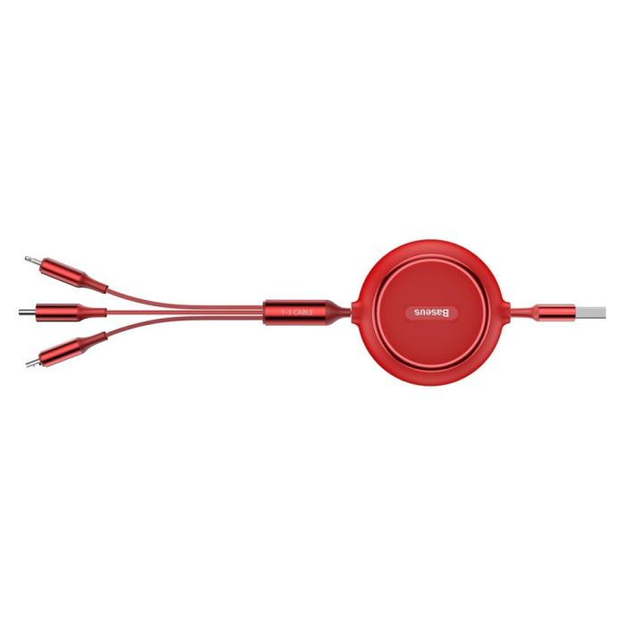 Bild 4, BASEUS Basues 1.2 m 3in1 USB-C / Lightning / MicroUSB Retractable Röd