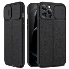  iPhone 14 Plus Skal CamShield Litchi Textur Svart