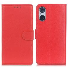  Sony Xperia 5 V Fodral Litchi L&auml;der R&ouml;d