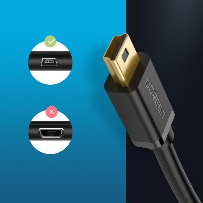 Bild 3, UGREEN Ugreen 1m USB-A - USB Mini-B 5 Pin Laddningskabel Svart