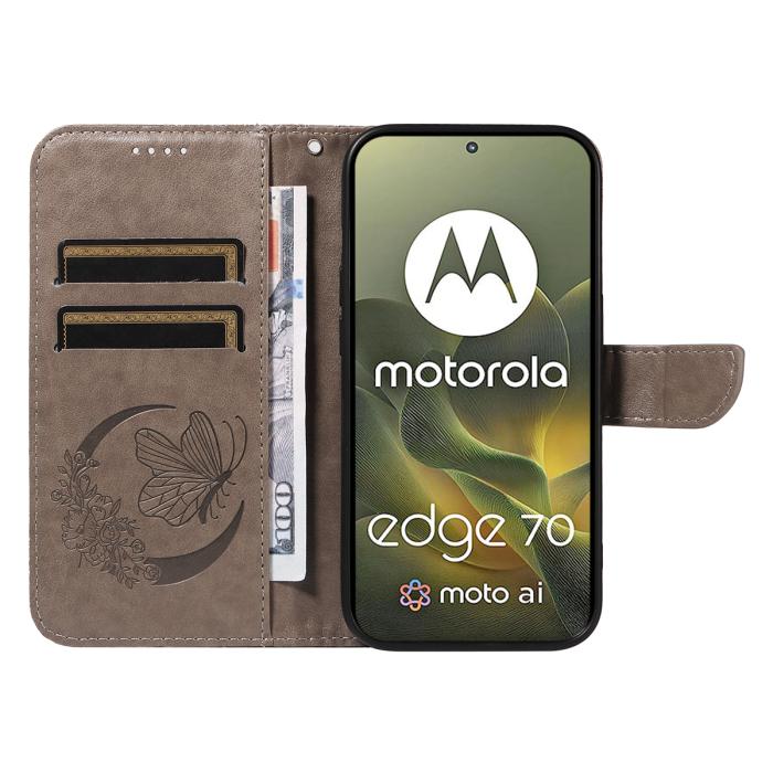 Bild 3,  Motorola Edge 70 Fodral Med Fjäril Tryck Grå