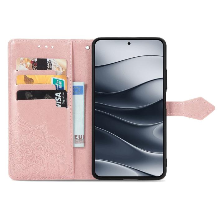 Bild 2,  Xiaomi Redmi Note 14 5G Fodral Läder Mandala Tryck Roséguld