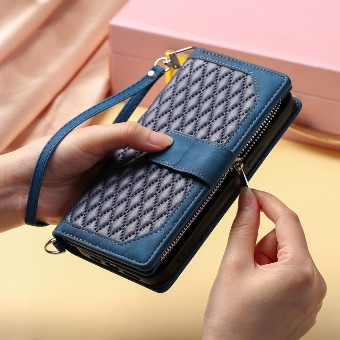 Bild 6,  Motorola Moto G35 5G Plånboksfodral Rhombus Läder Blå