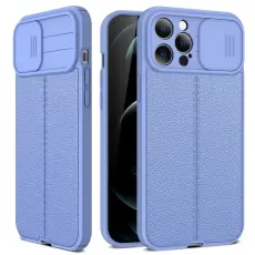  iPhone 14 Plus Skal CamShield Litchi Textur Lila