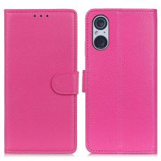  Sony Xperia 5 V Fodral Litchi L&auml;der Rosa
