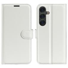  Samsung Galaxy S25 Fodral Litchi L&auml;der Vit
