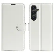  Samsung Galaxy S25 Fodral Litchi L&auml;der Vit