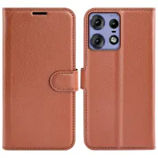  Motorola Edge 50 Pro 5G Litchi L&auml;der Fodral Brun