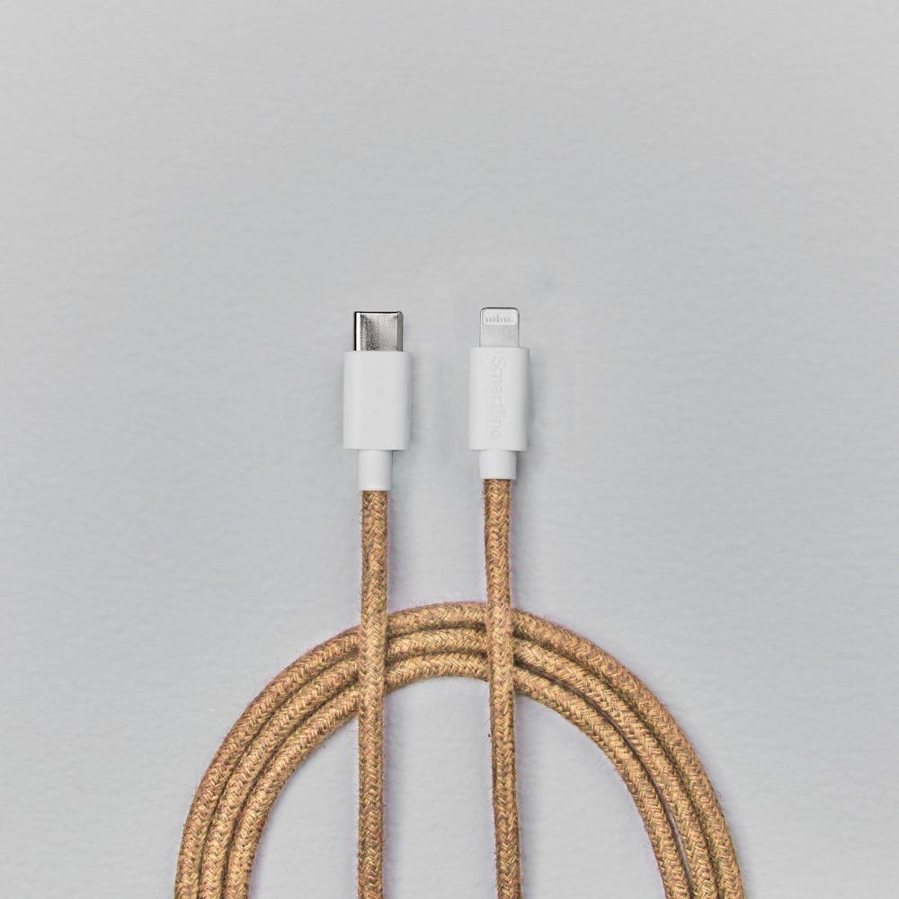 Smartline Smartline 2m USB-C - Lightning MFi Fuzzy Laddningskabel Sand