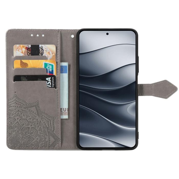 Bild 2,  Xiaomi Redmi Note 14 5G Fodral Läder Mandala Tryck Grå