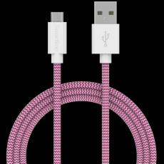 Smartline Smartline 2m Micro USB Nylon Laddningskabel Rosa/Vit