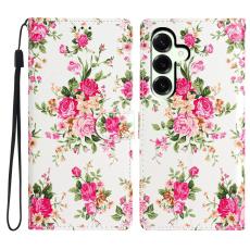  Samsung Galaxy A27 5G Fodral L&auml;der Blommor Rosa