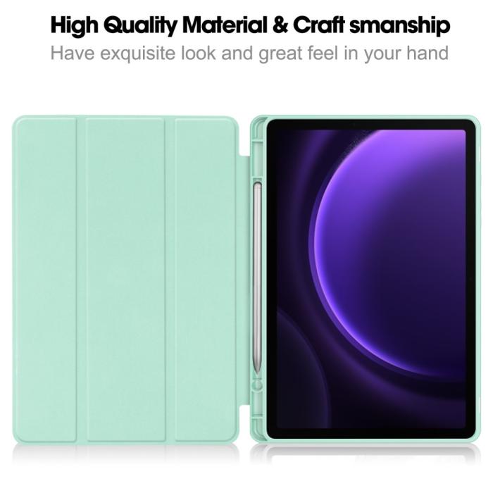 Bild 2,  Samsung Galaxy Tab S9 FE Fodral Läder Pennhållare Grön