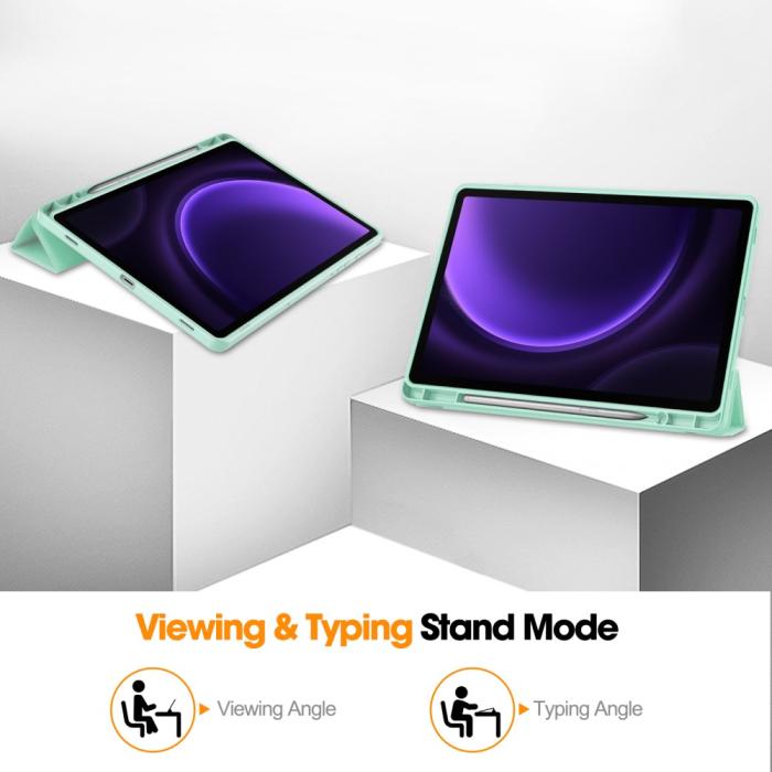Bild 4,  Samsung Galaxy Tab S9 FE Fodral Läder Pennhållare Grön