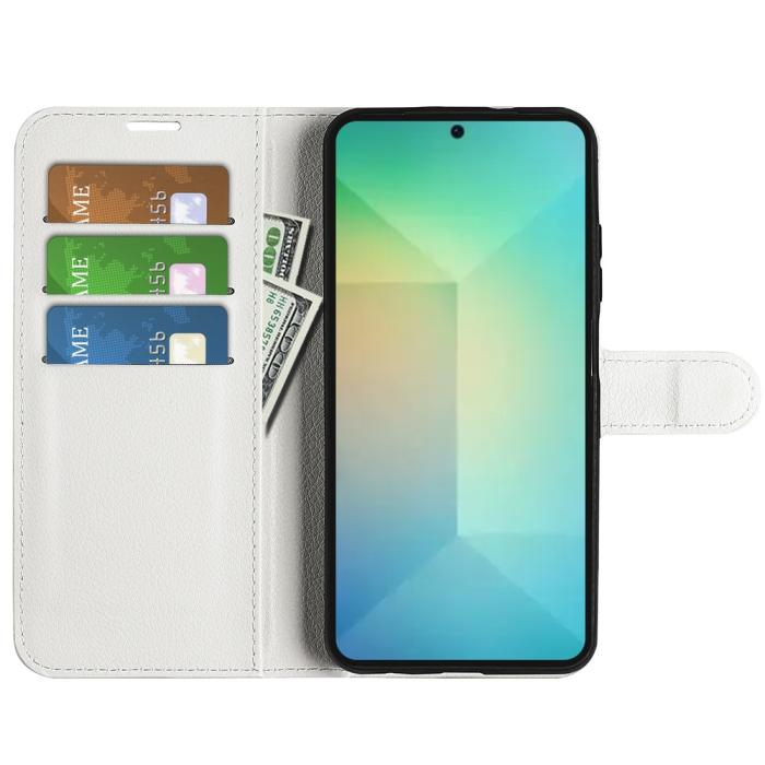 Bild 2,  Samsung Galaxy S25 Fodral Litchi Läder Vit
