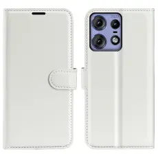  Motorola Edge 50 Pro 5G Litchi L&auml;der Fodral Vit
