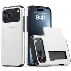  iPhone 17 Pro Skal Hybrid Med Kortfack Vit