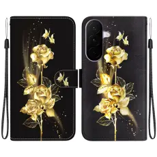  Samsung Galaxy A27 5G Fodral L&auml;der Blommor Guld