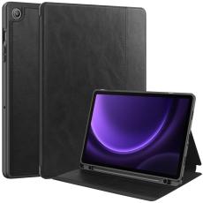  Galaxy Tab S9 FE Fodral Business L&auml;der Pennh&aring;llare Svart