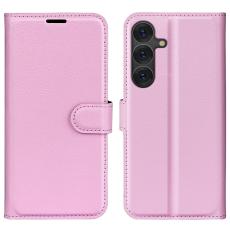  Samsung Galaxy S25 Fodral Litchi L&auml;der Ljus Rosa