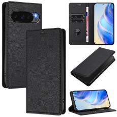  Google Pixel 10/10 Pro / 9/9 Pro Fodral RFID Litchi L&auml;der Svart
