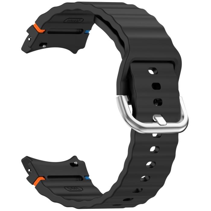 Bild 2,  Galaxy Watch 5/5 Pro/6/7/FE Armband Silikon Wave Design Svart