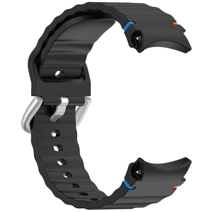Bild 3,  Galaxy Watch 5/5 Pro/6/7/FE Armband Silikon Wave Design Svart