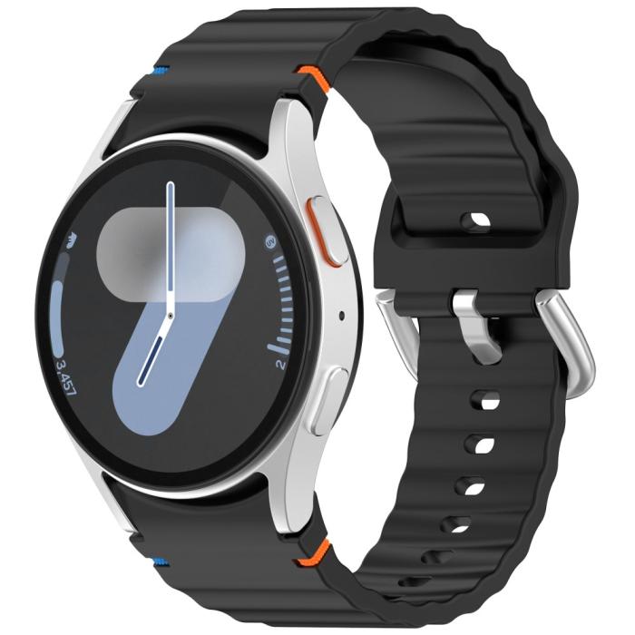 Bild 4,  Galaxy Watch 5/5 Pro/6/7/FE Armband Silikon Wave Design Svart