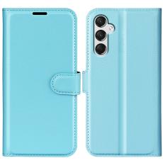  Samsung Galaxy A25 5G Fodral Litchi L&auml;der Ljus Bl&aring;