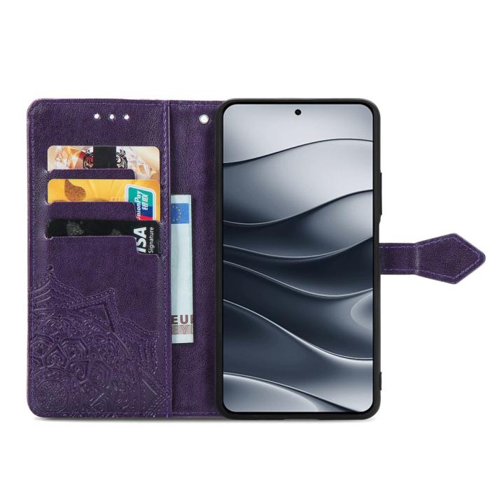 Bild 2,  Xiaomi Redmi Note 14 5G Fodral Läder Mandala Tryck Mörk Lila