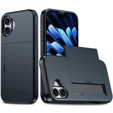  iPhone 16 Skal Hybrid Med Kortfack M&ouml;rk Bl&aring;