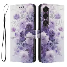  Sony Xperia 1 VII Fodral Med Tryck Lila Rosor