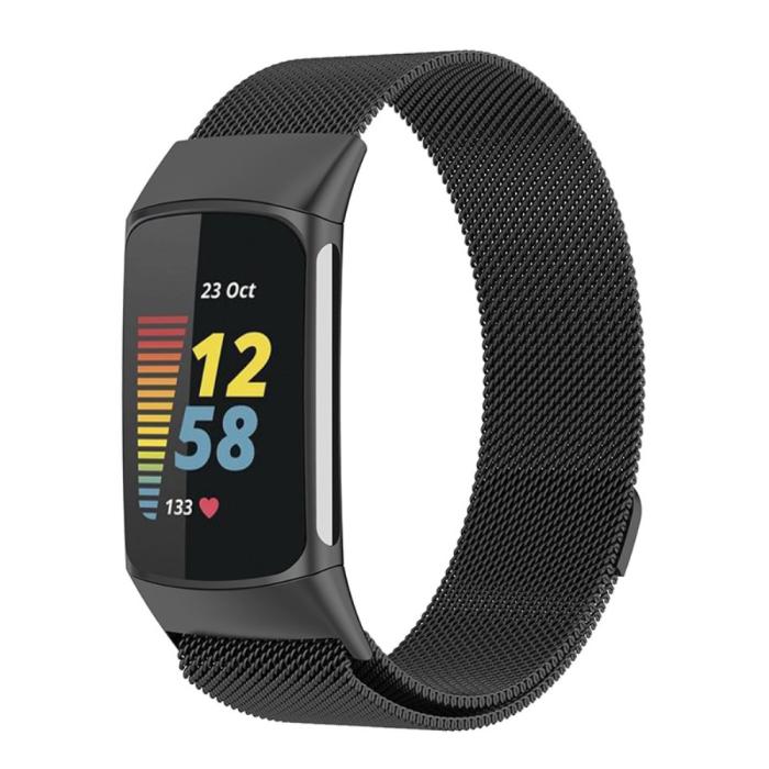 Bild 3,  Fitbit Charge 6 / 5 Metall Armband Milanese Loop Svart