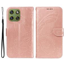  Motorola Edge 70 Fodral Med Fj&auml;ril Tryck Ros&eacute;guld