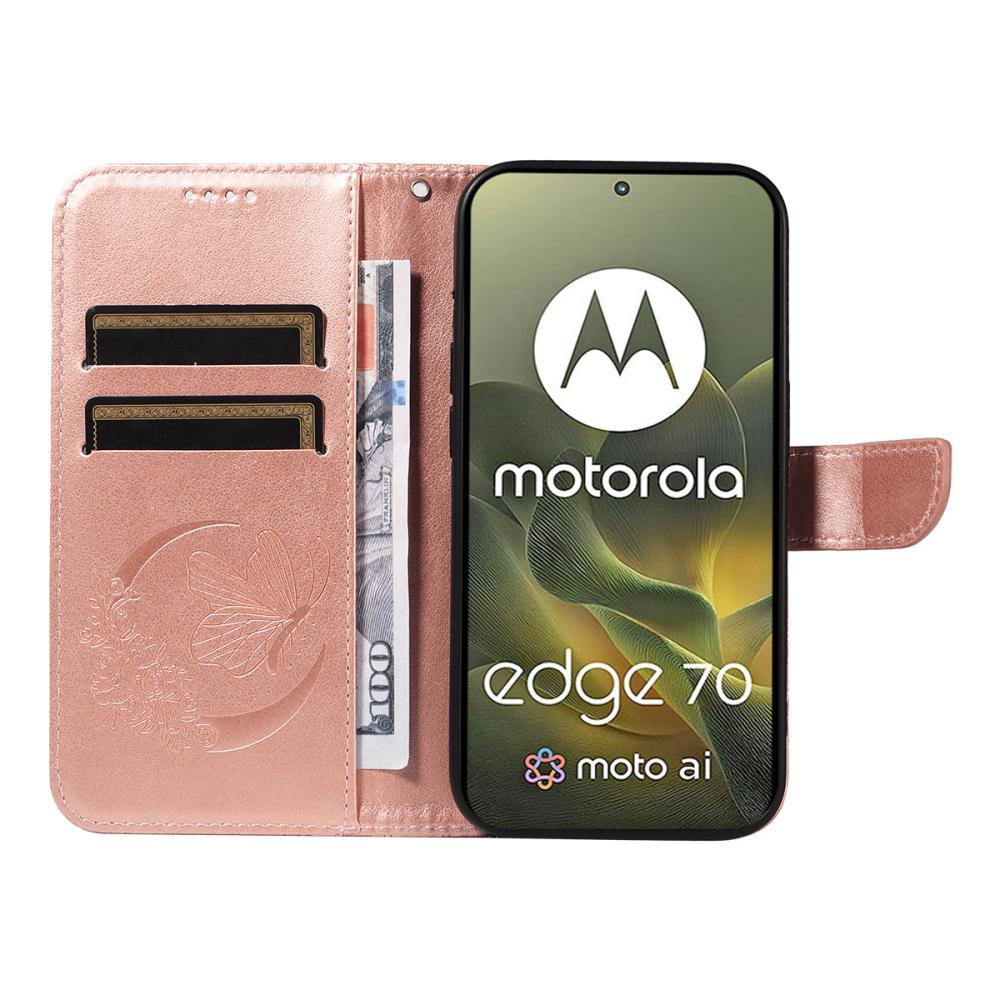  Motorola Edge 70 Fodral Med Fjäril Tryck Roséguld