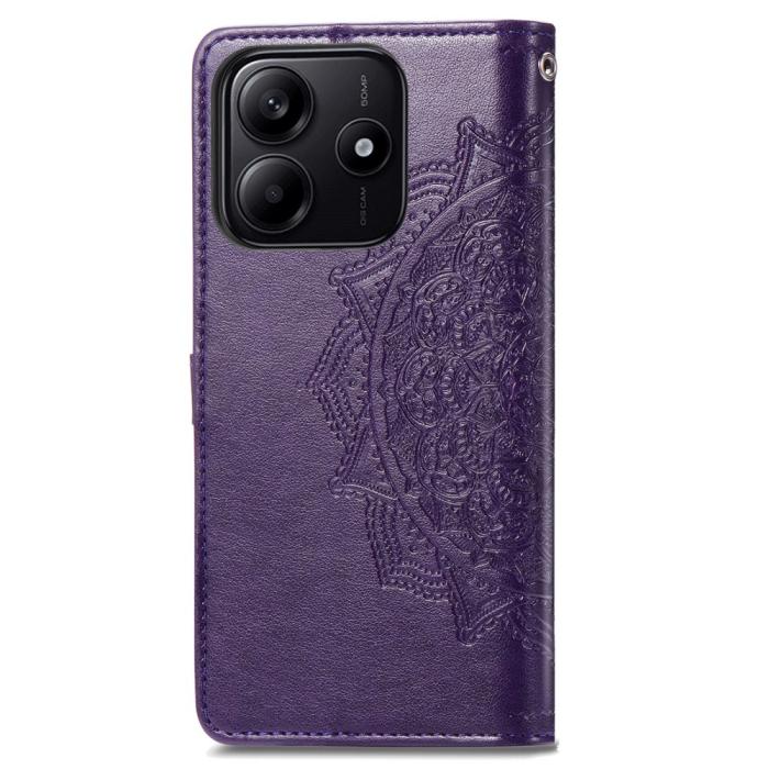 Bild 6,  Xiaomi Redmi Note 14 5G Fodral Läder Mandala Tryck Mörk Lila
