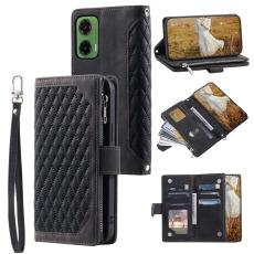 Motorola Moto G35 5G Pl&aring;nboksfodral Rhombus L&auml;der Svart