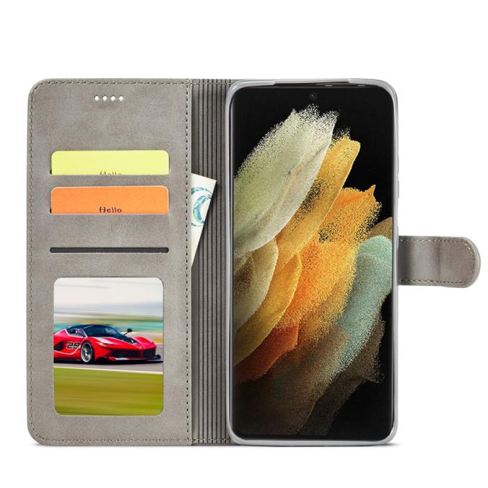 Bild 5, LC.IMEEKE Samsung Galaxy S21 Ultra - LC.IMEEKE Läder Fodral - Grå
