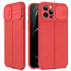  iPhone 14 Plus Skal CamShield Litchi Textur R&ouml;d