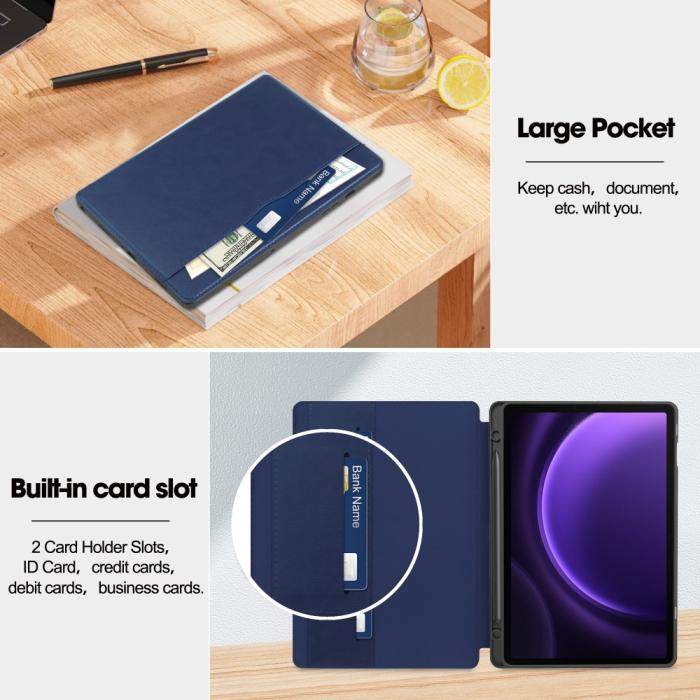Bild 3,  Galaxy Tab S9 FE Fodral Business Läder Pennhållare Blå
