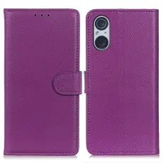  Sony Xperia 5 V Fodral Litchi L&auml;der Lila