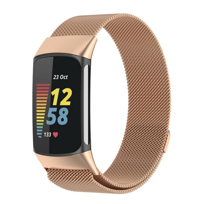 Bild 3,  Fitbit Charge 6 / 5 Metall Armband Milanese Loop Roséguld