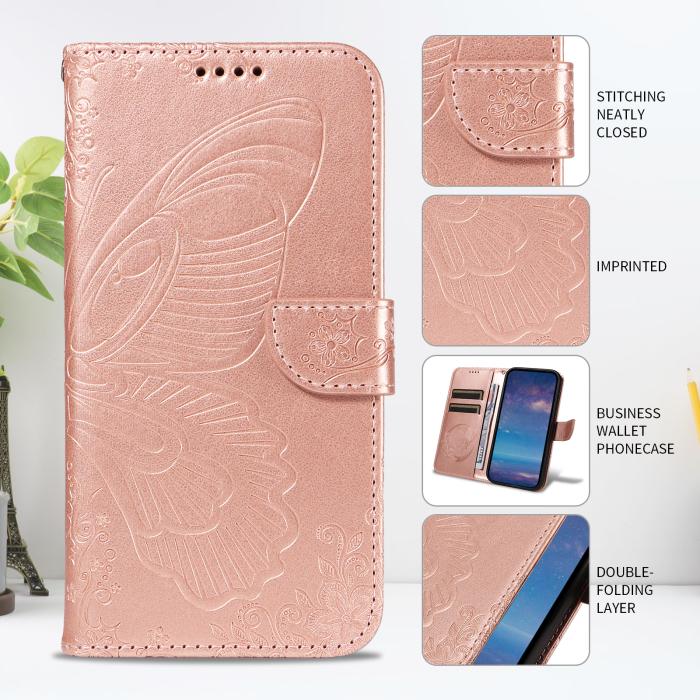 Bild 4,  Motorola Edge 70 Fodral Med Fjäril Tryck Roséguld